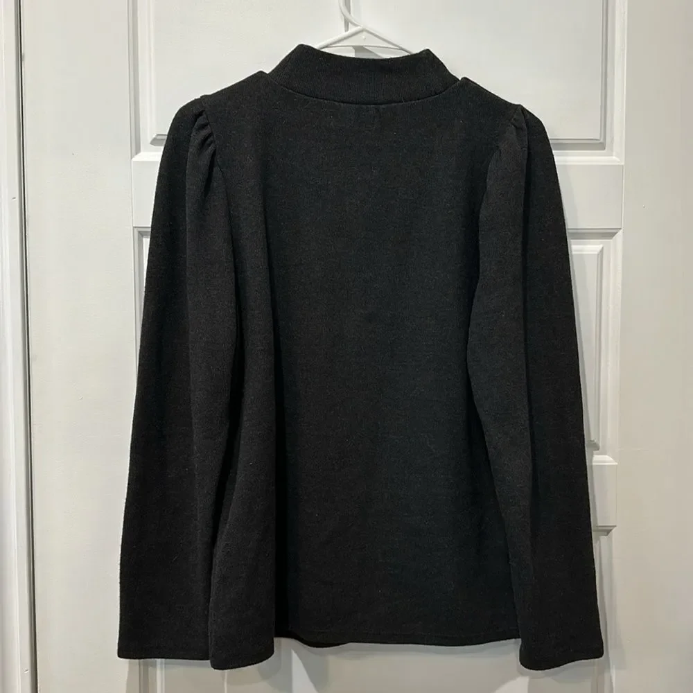 Grey Mock Neck Puff Sleeve Madewell Sweater